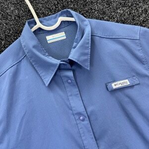 Columbia PFG Fishing Shirt Womens Large Blue Short Sleeve Button Up XL7102